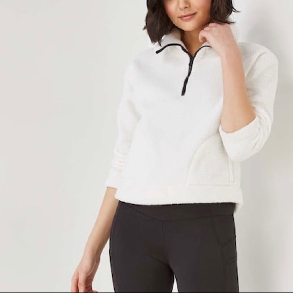 Tops - Half Zip White Sherpa Pullover Fluffy Warm Sweater